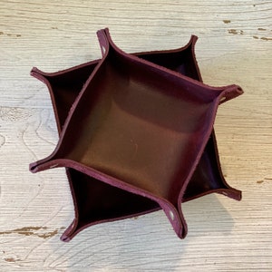 Leather Catch-all tray Set of Two, Ring Dish, Dark Purple Leather Jewelry Dish, Reclaimed Leather goods,Desk Accessories, For Home Or Office image 4