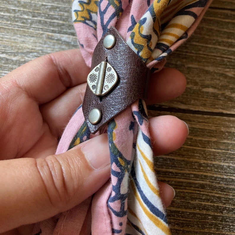 Leather bandana ring with silver bead,Western bandana bolo,Dark brown bandana slide,Bandana accessories,Scarf slide, Reclaimed leather goods image 4