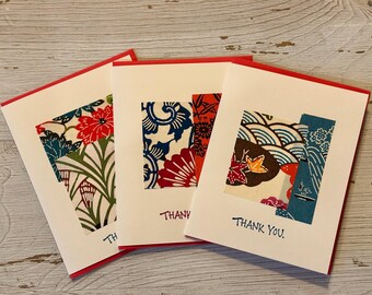 Origami Paper Thank You Cards, Set of three unique handmade collage holiday cards,