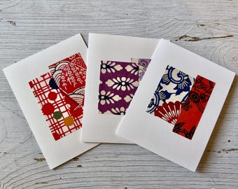 Origami Paper Note Cards, Set of three handmade collage cards, Original Japanese paper greeting cards, Asian inspired stationery