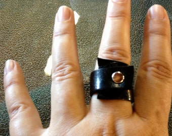 Black Leather Ring,Wraped Around Ring