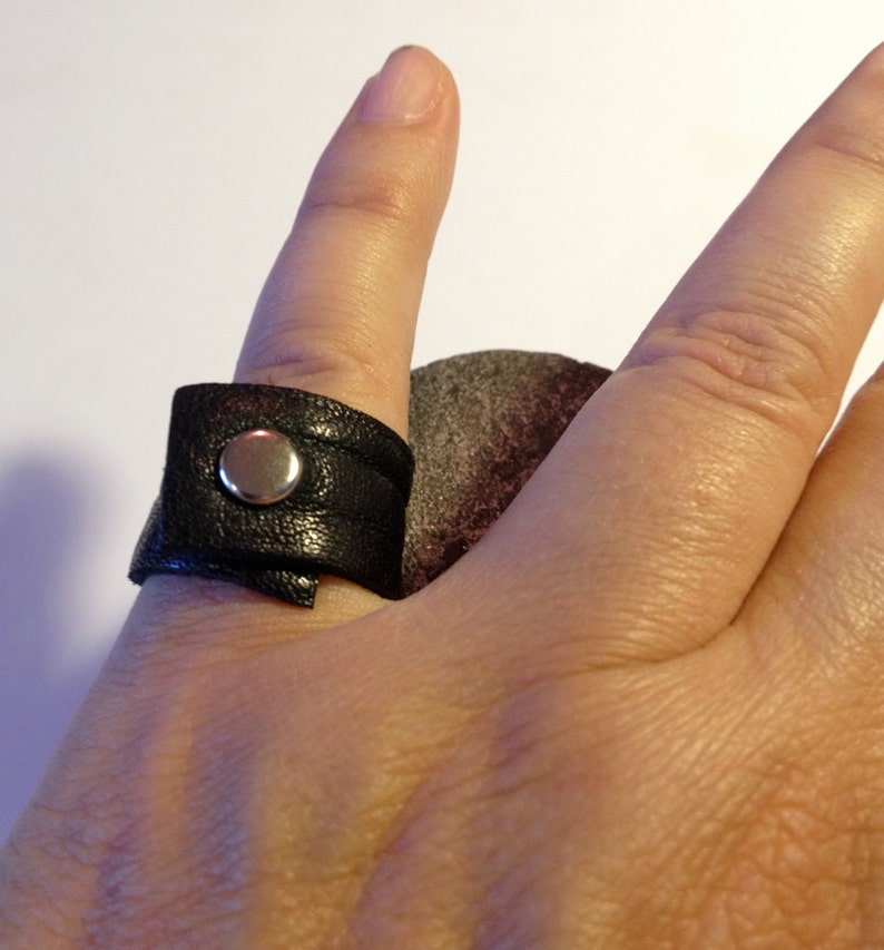 Black Leather Ring Black Wraped Around Ring image 1