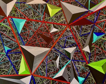 Original Abstract Art Print, Triangles In Space, Home decor wall art, Archival Inkjet on paper