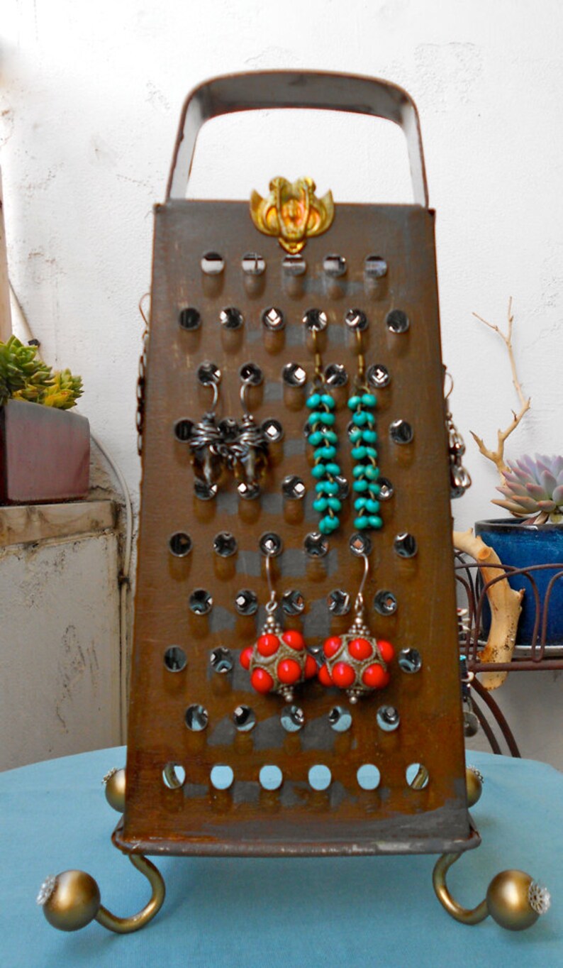 Earring Holder Display Rusty cheese grater repurposed No 2 Etsy