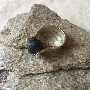 Raw Stone Ring, Silver Ring with Black Lava Stone Bead, Bohemian Jewelry, Contemporary Ring, Boho Rings, Sterling Silver Jewelry image 5