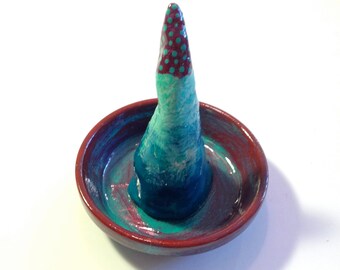 Porte-bagues en argile turquoise - Présentoir décoratif pour bagues