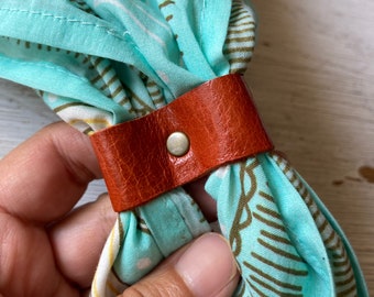 Leather bandana ring, Western bandana bolo double ring, Bandana slide, Bandana accessories, Scarf slide, Reclaimed leather goods, Cognac