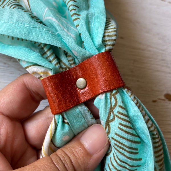 Leather bandana ring, Western bandana bolo double ring, Bandana slide, Bandana accessories, Scarf slide, Reclaimed leather goods, Cognac