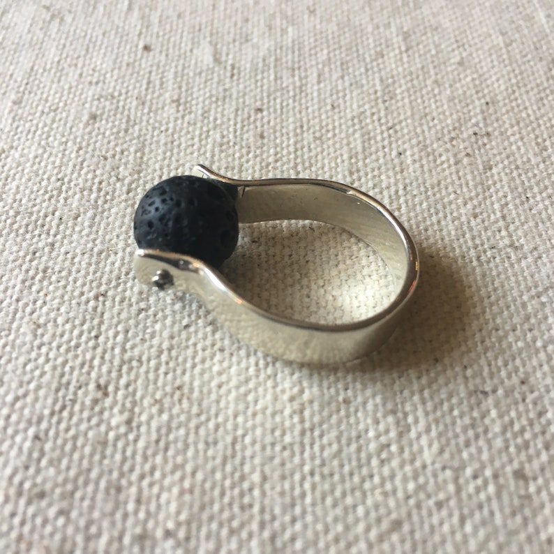 Raw Stone Ring, Silver Ring with Black Lava Stone Bead, Bohemian Jewelry, Contemporary Ring, Boho Rings, Sterling Silver Jewelry image 2
