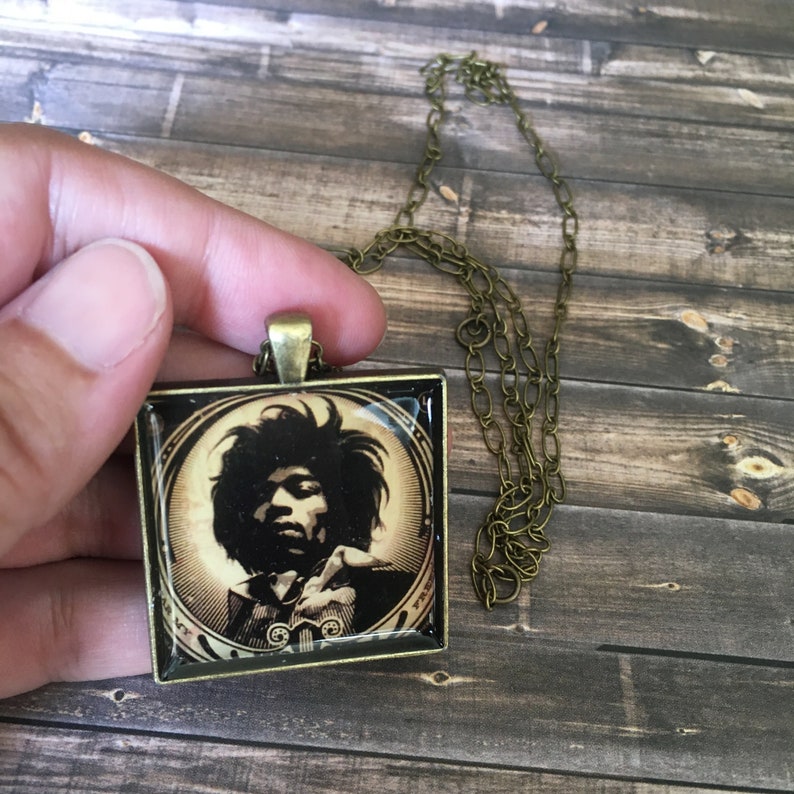 Jimi Hendrix Necklace Rock Star Album Cover Art Pendant Music lover Gift for Him or Her Rocker Chic Gift Rock Icon Sixties Statement Piece image 4