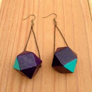 Modern Earrings, Faceted Wood Bead on Chain image 2