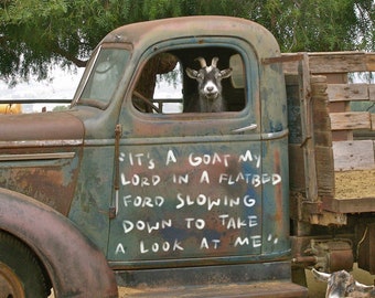 Goat art print on wood panel, Goat in truck, Farm house gift, Rustic truck photo, Country-Home Decor, Goat Gifts, Farm animal art gift