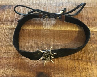 Black Leather Choker Sea Creature Choker Necklace Ocean life Leather Jewelry for Her Nautical Silver Pendant