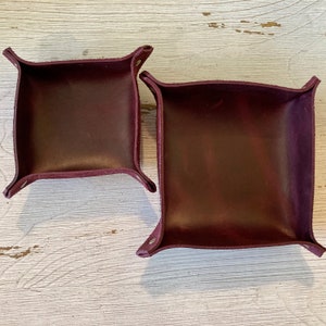 Leather Catch-all tray Set of Two, Ring Dish, Dark Purple Leather Jewelry Dish, Reclaimed Leather goods,Desk Accessories, For Home Or Office image 3