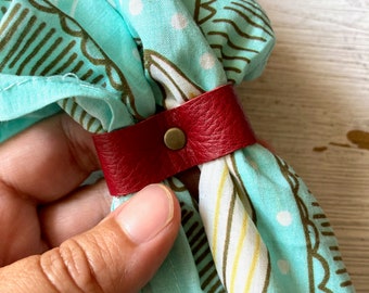 Red Leather bandana ring, Western bandana bolo double ring, Bandana slide, Bandana accessories, Scarf slide, Reclaimed leather goods