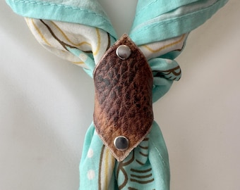 Brown Leather bandana ring, Western scarf slide, Reclaimed leather goods