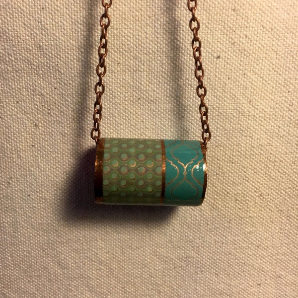 Copper Jewelry - Sage Green and Turquoise - Up Cycled Copper Pipe Pendant Necklace -Industrial Chic- Copper Chain