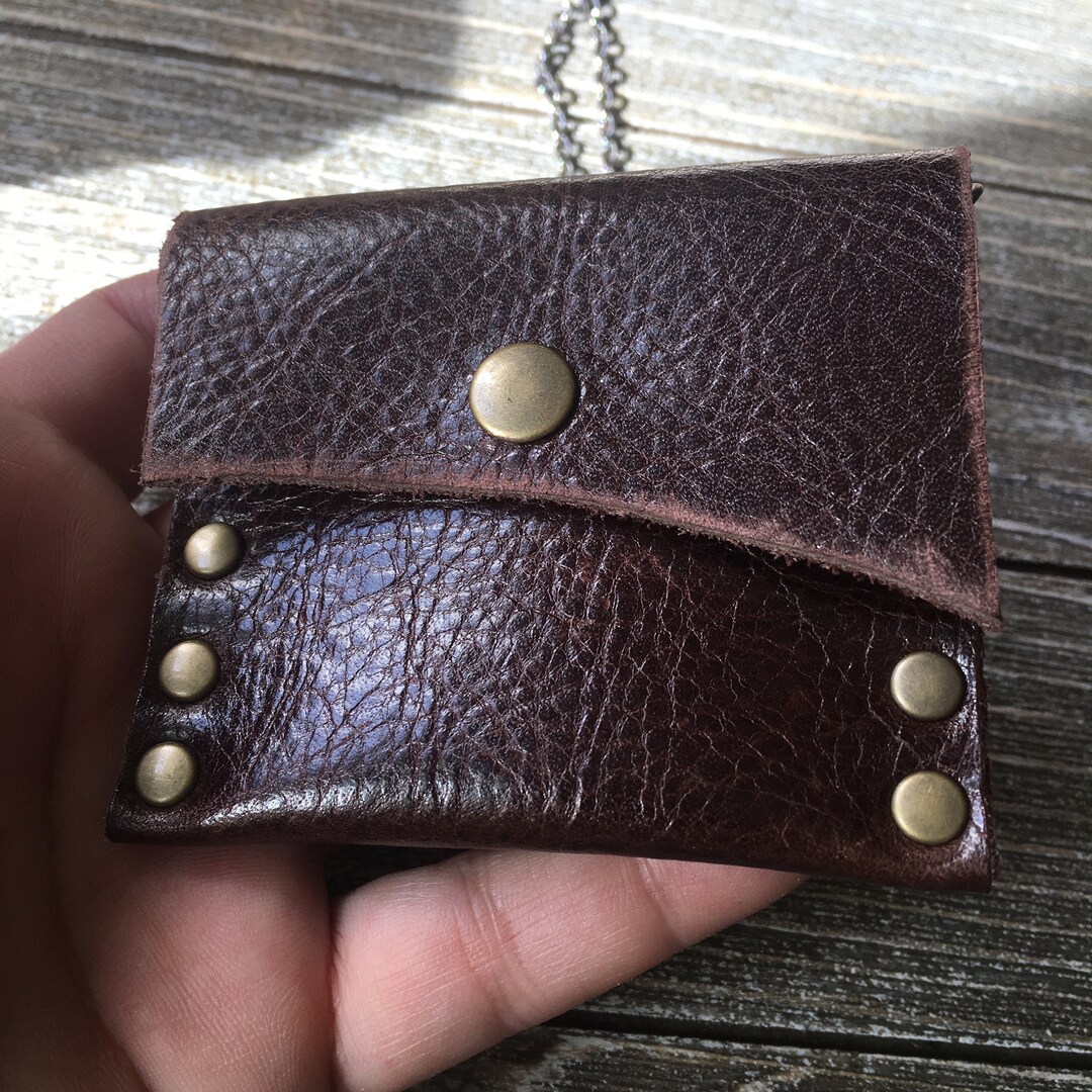 Healing Crystals Pouch Necklace in Dark Brown Leather, Shaman Spirit