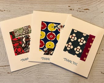 Origami Paper Thank You Cards, Set of three unique handmade collage holiday cards,