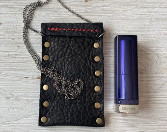 Leather Lipstick Pouch, Personalized Leather Pouch Necklace, Medicine Bag  Necklace, Neck Pouch for Tiny Devices, Healing Stones Holder 