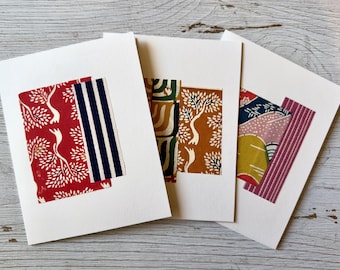 Origami Paper Note Cards, Set of three handmade collage cards, Original Japanese paper greeting cards,