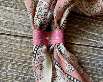 Pink leather bandana ring, Western bandana bolo double ring, Bandana slide, Bandana accessories, Scarf slide, Reclaimed leather goods