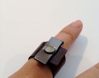 Leather Ring, Brown and metallic leather ring made to your size