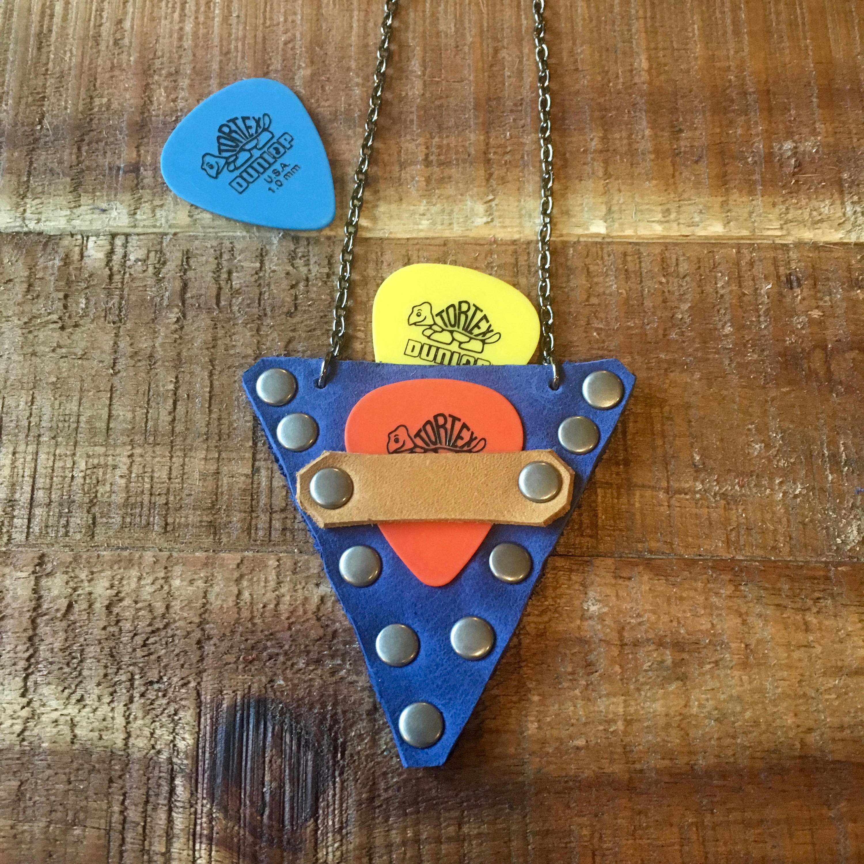 Guitar Pick Holder Necklace Leather Case Blue and Natural Etsy