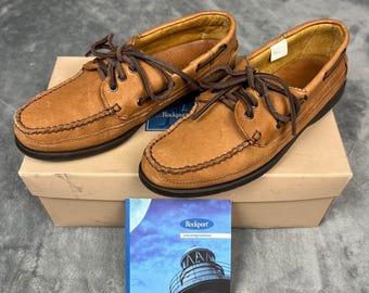 Zapatos náuticos Rockport para hombre, talla 9, de cuero color tostado con cordones