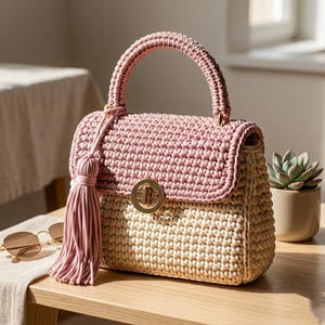 Two Tone Crochet Handtasche Muster, Anfänger T-Shirt Garn Geldbörse Anleitung (PDF)
