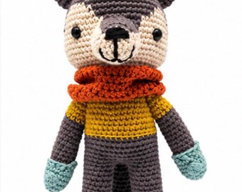 Harry le loup gris – Loup amigurumi crocheté à la main – Peluche des bois – Décoration fantaisiste pour chambre d'enfant – Cadeau unique