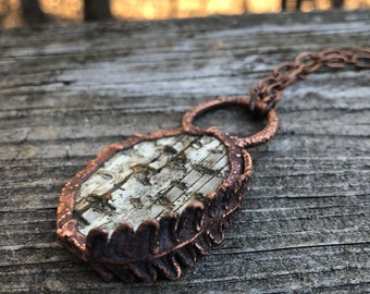 Copper Birch Bark Electroformed Fern Statement Necklace