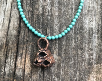 Copper Electroformed Barnacle Necklace Beaded With Jade Beads