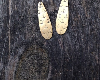 Brass Stamped Anchor Nautical Beach Earrings