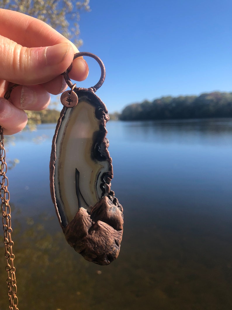 Electroformed Copper Agate Mountain Statement Necklace image 6