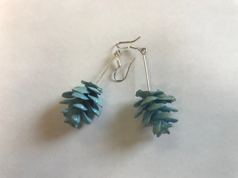 Rustic Woodland Blue Hemlock Pine Cone Eco-Friendly Dangle Earrings image 5