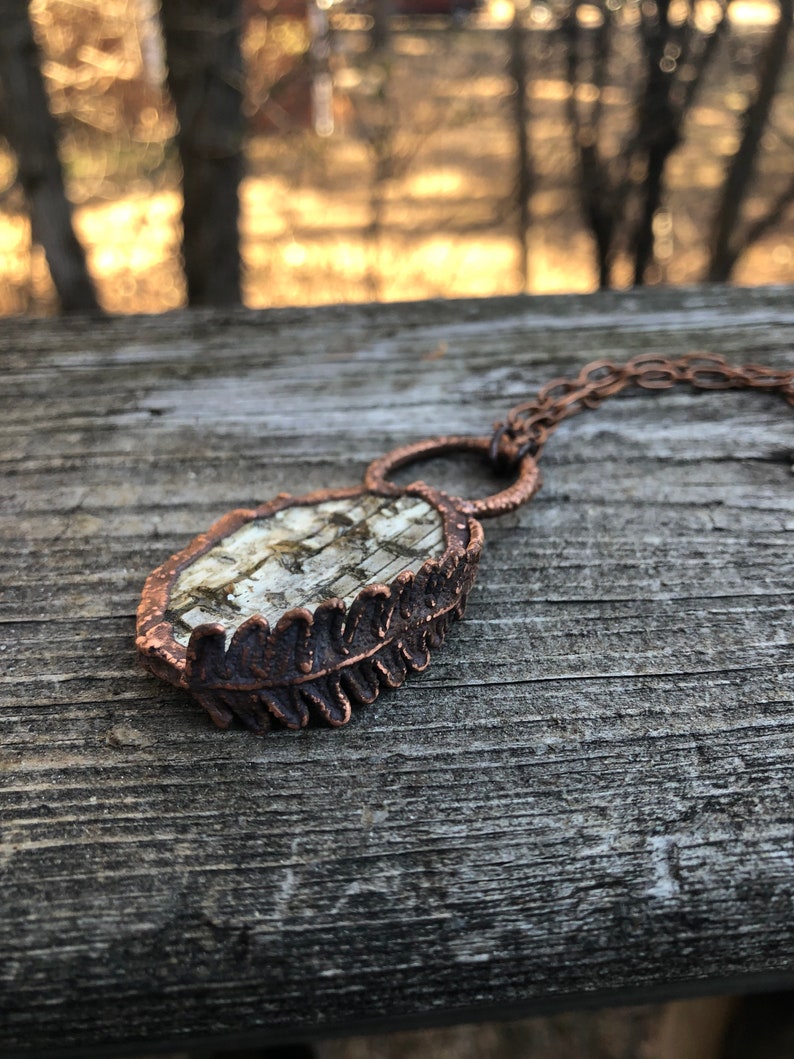 Copper Birch Bark Electroformed Fern Statement Necklace image 3