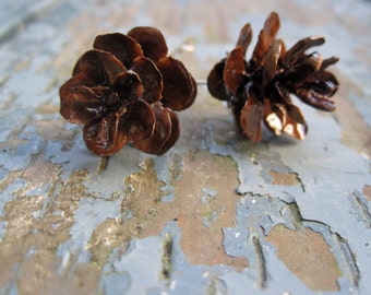 Rustic Natural Brown Color Hemlock Evergreen Eco-Friendly Woodland Pine Cone Drop Earrings with Regular Hooks