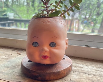 Vintage Doll Head Succulent Plant Holder