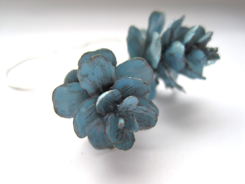 Rustic Woodland Blue Hemlock Pine Cone Eco-Friendly Dangle Earrings image 1