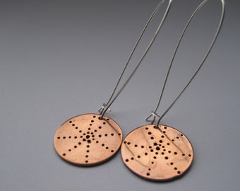 Sea Urchin Copper Metal Stamped Earrings