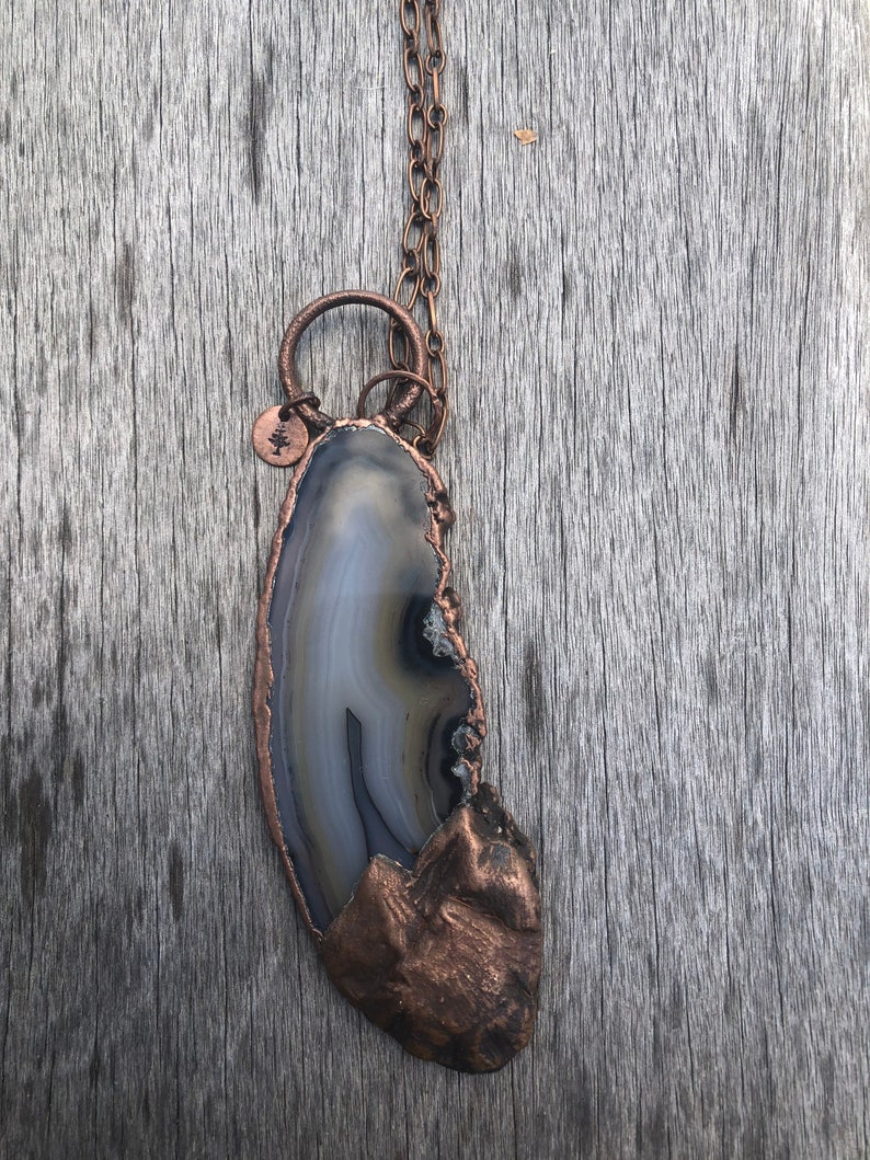 Electroformed Copper Agate Mountain Statement Necklace image 5