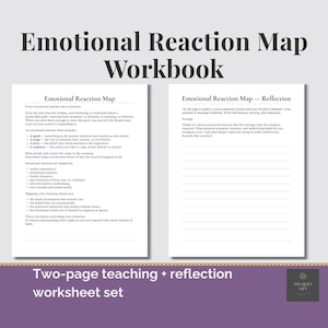 May include: Two-page workbook set titled "Emotional Reaction Map Workbook." The left page details the emotional reaction map, and the right page is for reflection. The bottom of the image reads "Two-page teaching + reflection worksheet set."