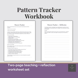 May include: A two-page worksheet set titled "Pattern Tracker Workbook." The left page is titled "Pattern Tracker" and the right page is titled "Pattern Tracker - Reflection." The bottom of the image reads "Two-page teaching + reflection worksheet set."