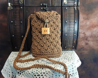 OOAK hand crochet purse, brown cross body bag, boho shoulder bag, sturdy hand bag, handmade pouch, with adjustable strap, small purse