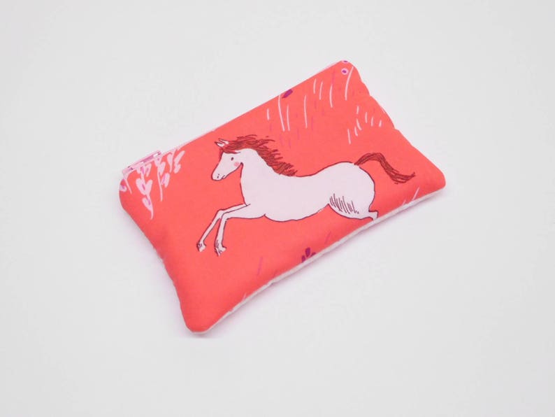 horses zipper pouch red change purse gift for horse lover pink coin purse with horses pink red card holder small red wallet with horses