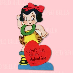 Vintage Valentine&#39;s Day Card: Hula Girl - Unused