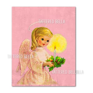 Shabby Pink Glitter Angel Christmas Digital Download