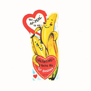 Vintage Anthropomorphic Banana Valentine&#39;s Day Card - 1960s Fuld