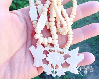 Antique Carved Bone Love Birds Necklace